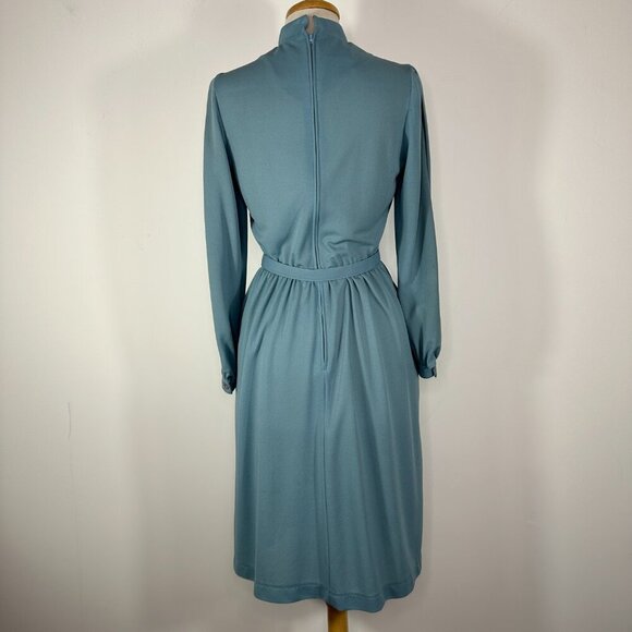 Vtg 80s David Warren Mock Neck Belted Waist Midi Dress Gray Sz 10 Long Sleeve - Picture 10 of 15